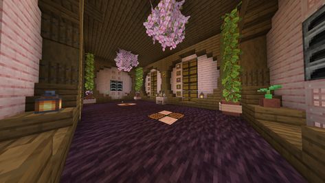 Minecraft underground storage cherry blossom design Minecraft Hangout Ideas, Cherry Storage Room Minecraft, Pink Storage Room Minecraft, Cherry Blossom Walls Minecraft, Underground Room Minecraft, Cherry Blossom Storage Minecraft, Cherry Blossom Cave House Minecraft, Cherry Blossom Arch Minecraft, Minecraft Sakura House Interior