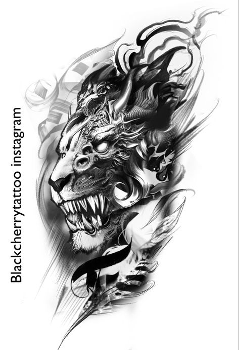 Black Cherry Tattoo, Half Sleeve Tattoos Sketches, Arm Tattoos Drawing, Cherry Tattoos, Reaper Tattoo, Leo Tattoos, Wolf Tattoo Design, Lion Design, Cover Up Tattoo