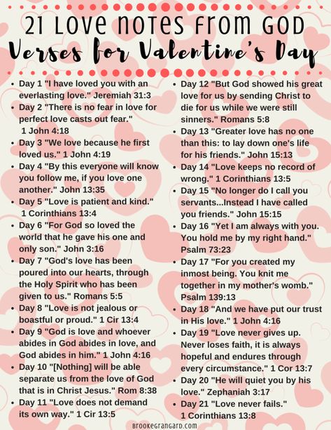 21 Love Notes from God - Bible Verse Scriptures to Encourage You on Valentines - Brooke Grangard God's Love Valentines Day, Note For Valentines Day, Bible Verse For February, Valentines For Bible Study Group, Valentine’s Day Devotion, February Christian Quotes, Galentines Party Ideas Christian, Youth Ministry Valentine Ideas, Valentine Church Ideas