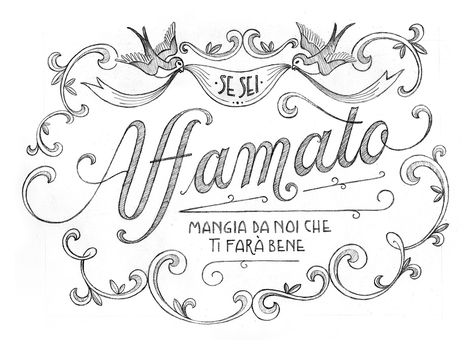 Affamato! on Behance Italian Lettering, Italian Signage, Italian Font, Italian Signs, Italian Typography, Chalkboard Restaurant, Letter Painting, Mediterranean Dinner, Grocery Sign