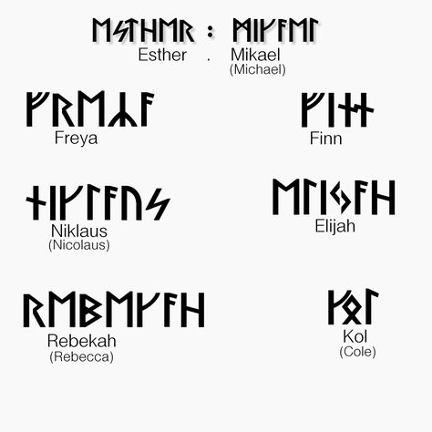 The originals runic names  the vampire diaries Niklaus Mikaelson Tattoo, Klaus Mikaelson Tattoo Ideas, Vampire Dairies Tattoo, Klaus Mikaelson Tattoo, The Originals Tattoo Ideas, The Originals Tattoo, Vampire Names, Vampire Diaries Tattoo, Tvd Delena