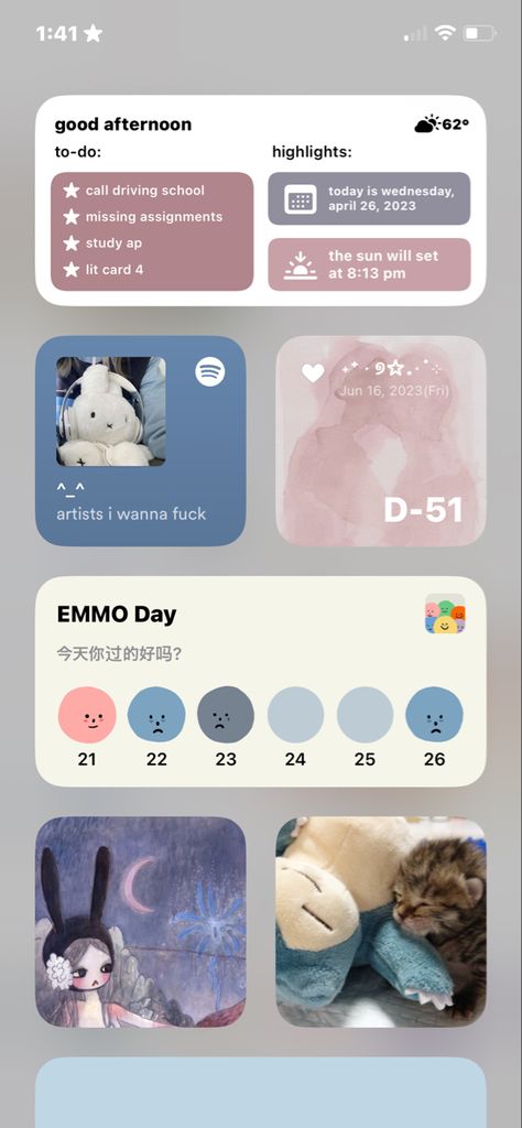 Aya Takano Iphone Layout, Aesthetic Ios Home Screen Ideas, Thedaybefore Widget Ios, School Phone Layout, Always On Display Wallpaper Aesthetic, Aya Takano Wallpaper Iphone, Iphone Theme Ideas Aesthetic, Cute Phone Aesthetic Home Screen, Emmo App Widgets