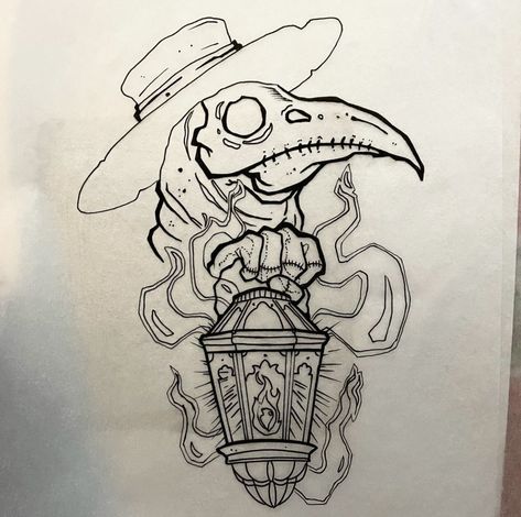 Creepy Nurse Tattoo, Plague Doctor With Lantern, Animal Stencil Art Tattoo Ideas, Plague Doctor Stencil, Small Plague Doctor Tattoo, Plague Doctor Tattoo Stencil, Plague Doctor Drawings, Plauge Doctor Traditional Tattoo, Oggie Boggie Tattoos