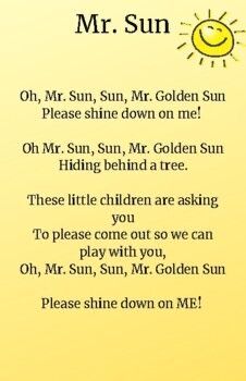 Mr Sun Song, Preschool Poems, Rhymes Lyrics, Transition Songs, Nursery Rhymes Lyrics, Sun Song, Circle Time Songs, Classroom Songs, Songs For Toddlers