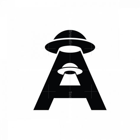 Two alien spaceships scanning in two distant locations forming a letter A silhouette. Alien Typeface, Alien Logo Design, Spaceship Logo, Alien Words, Scary Alien, Letter A Logo, Black And White Logo, Alien Ship, Alien Spaceship