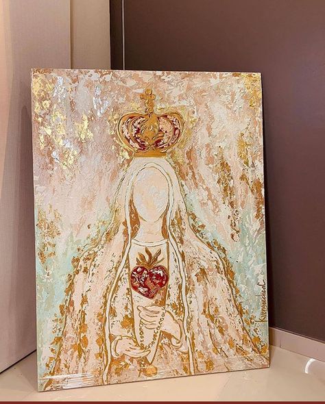 Modern Virgin Mary Art, Catholic Virgin Mary Art, Virgencita Painting, Catholic Painting Ideas, Catholic Art Paintings, Clay Canvas Art, Catholic Paintings, Mexican Catholic Art, Virgin Mary Painting