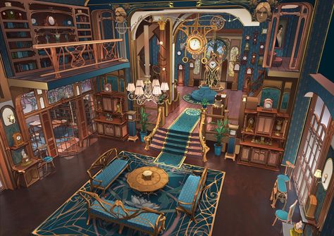 An environment piece Designed for FZD project. House Concept Art Interior, Fantasy House Concept Art, Fantasy House Concept, Nautical Drawing, House Concept Art, Interior Concept Art, Romantic Drawing, House Concept, Fantasy Rooms