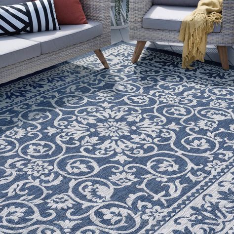 Bliss Rugs Lilly Transitional Indoor/Outdoor Area Rug - Walmart.com - Walmart.com Painted Porch, Condo Decor, Subtle Background, Mudroom Entryway, Porch Rug, 5x8 Area Rugs, Outdoor Rugs Patio, Painted Rug, Backyard Paradise