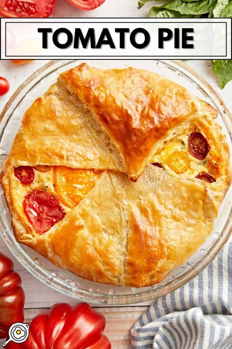 Tomato Pie Puff Pastry Tomato, Dinner Pie, Quiche Recipes Healthy, Budget Bytes Recipes, Superbowl Party Ideas, Tomato Pie Recipe, Tomato Harvest, Potato Crust, Puff Pastry Crust