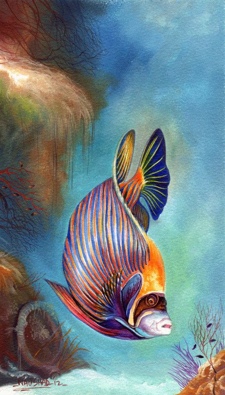 Decor Marin, Fish Paintings, Underwater Painting, Sea Life Art, Watercolor Fish, Pet Fish, Angel Fish, Sea Art, Fish Painting