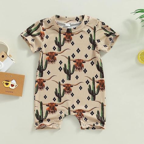 Cow baby romper western clothing Western Baby Girls, Kids Western Wear, Western Baby, Western Babies, Summer Shorts Outfits, Youth Clothing, Body Suit With Shorts, Baby Girl Boy, Short Sleeve Romper