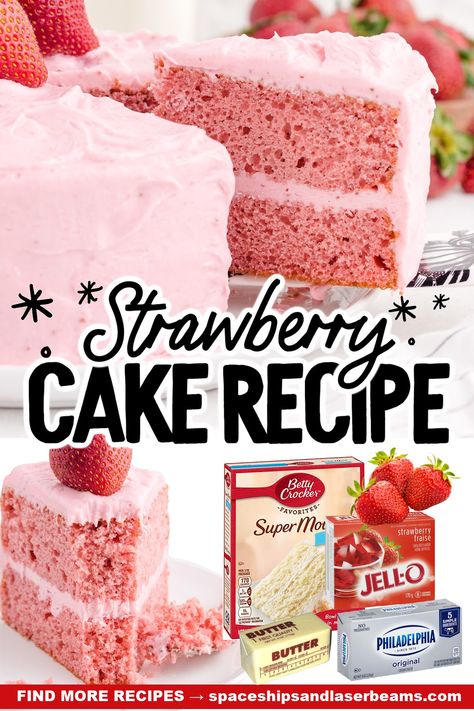 Strawberry Cake Mix Recipes, Homemade Strawberry Cake, Pink Dessert, Strawberry Cream Cheese Frosting, Fresh Strawberry Cake, It Cake, Strawberry Things, Jello Cake, Spring Baking