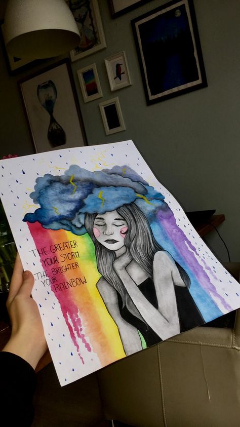 Rainbow After The Storm Tattoo, Rainbow Drawing Aesthetic, Surreal Art Beautiful, Storm Drawing, Expressive Drawing, Soulmates Art, Rainbow Drawing, Painting Rainbow, Colour Drawing