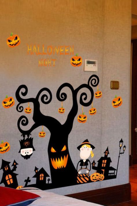 PVC Halloween Sticker Tree House Haunted House Castle Pumpkin Light Wall Sticker Window Decoration Castle Pumpkin, Halloween Window Display, House Castle, Preschool Activities Printable, Wall Art Decals, Removable Wall Art, Halloween Window, Halloween Sticker, Pumpkin Lights