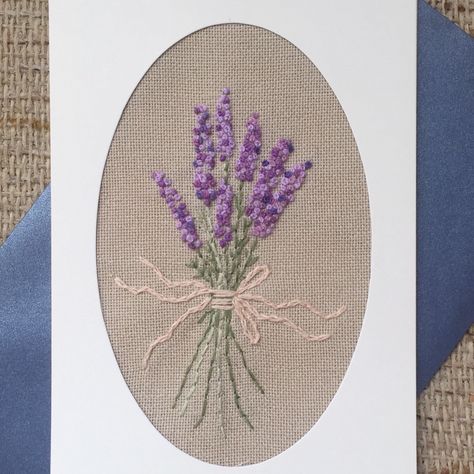 Herb Embroidery, Embroidered Lavender, Embroidery Cards, Needle Embroidery, Blue Envelopes, Framed Botanicals, Punch Needle Embroidery, Handmade Greetings, Embroidery Hoop Art