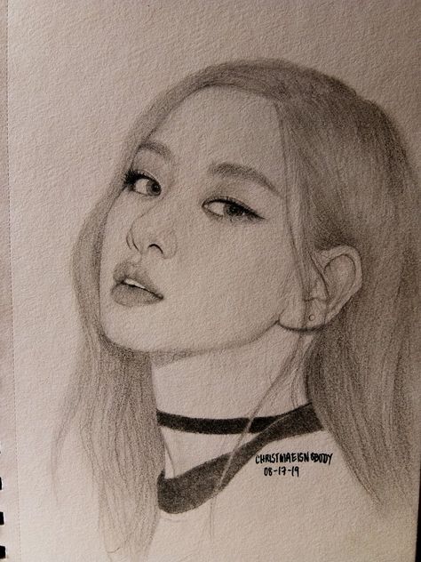 Pencil portrait of Rosé.  IG @christmaeisnobody Rose Drawing Blackpink, Rose Drawing Pencil, Easy People Drawings, Easy Pencil Drawings, Pink Drawing, Rose Sketch, Realistic Pencil Drawings, Pencil Sketch Images, Girl Drawing Sketches