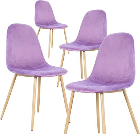 Amazon.com - PRIVATE GARDEN Indoor Velvet Dining Chair 4 Pack - Mid Century Modern Side Kitchen Chair, Upholstered Back Chair Set with Velvet Cushion Seat for Dining Room, Kitchen, Living Room, Bedroom(Purple) - Chairs Purple Velvet Office Chair, Purple Chairs, Office Chair Purple, Purple Velvet Chair, Principal Office, Purple Stool Chair, Purple Kids Chairs, Purple Dining Chairs, Bedroom Purple