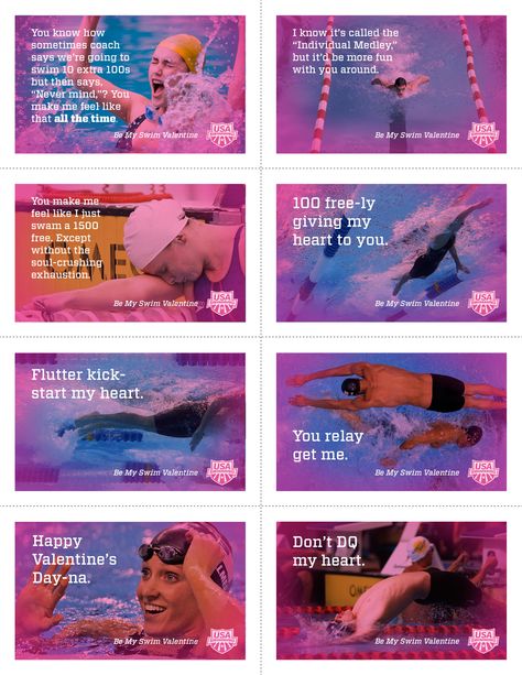 Swim Valentines Day card sheet. Must hand out to swimteam members... Swimming Pick Up Lines, Swim Workout Plan, Professional Swimmers, Swimming Motivation, Swimming Memes, Swimmer Problems, I Love Swimming, Swimmers Life, Swim Life