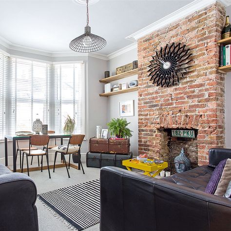 Brick accent wall living room