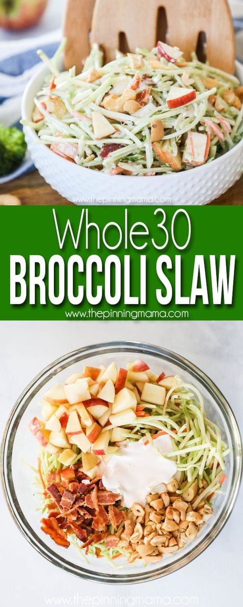 Crock Pot Pulled Ranch Chicken Whole30 Broccoli, Side For Dinner, Whole 30 Salads, Broccoli Slaw Recipes, The Pinning Mama, Whole30 Lunch, 30 Diet, Whole 30 Lunch, Paleo Salads