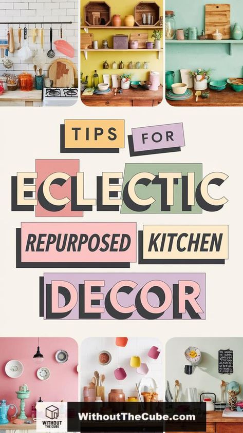 Eclectic repurposed kitchen decor can transform your cooking space into a unique and inviting area. By incorporating various materials, colors, and vintage finds, you can create a personalized aesthetic that reflects your style. Discover practical tips and innovative ideas to elevate your kitchen's charm and functionality, ensuring a cohesive yet eclectic look. #HomeDecor #KitchenDesign #RepurposedKitchen #EclecticStyle #VintageVibes #DIYideas Small Eclectic Kitchen Ideas, Kitchen Thrift Ideas, On Top Of Kitchen Cabinets Decor, Small Eclectic Kitchen, Dopamine Kitchen, Eclectic Kitchen Bohemian, Funky Kitchen Ideas, Easy Kitchen Makeover, Diy Eclectic Decor