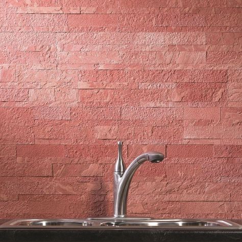 Aspect 6 x 24-inch Autumn Sandstone Peel and Stick Stone Backsplash (Sample - 6in x 6in), Red, Size 6 x 6 Peel And Stick Stone, Backsplash Decor, Stone Tile Backsplash, Decorative Tile Backsplash, Rustic Backsplash, Backsplash Tile Design, Hexagon Backsplash, Modern Backsplash, Backsplash Patterns