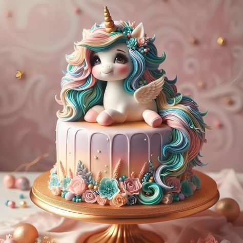 Vintage Birthday Cakes, Fantasy Cake, Beautiful Birthday Cakes, Creative Birthday Cakes, Unicorn Cake, Unicorn Birthday Parties, Unicorn Birthday