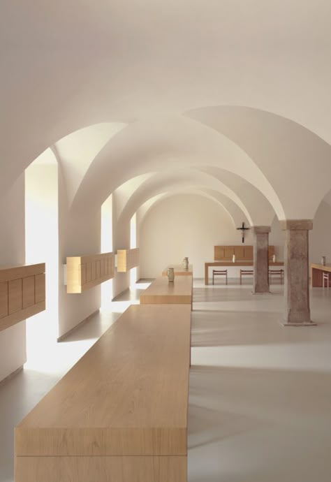 John Pawson, Novy Dvur Monastery, Bohemia, 2006 Monastery Interior, Agricultural Buildings, Modern Church, John Pawson, Arch Interior, Sacred Architecture, Religious Architecture, Church Architecture, Church Design