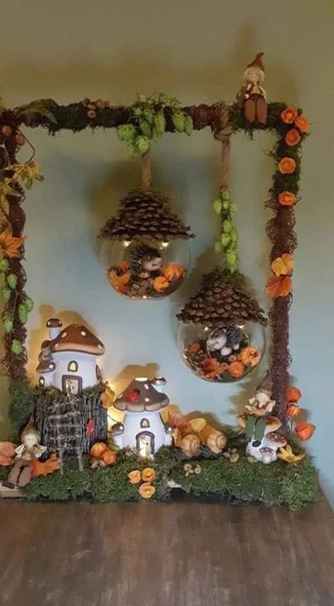 Christmas Diorama, Pine Cone Art, Fairy House Diy, Fairy Garden Designs, Hand Crafts For Kids, Diy Decor Ideas, Home Diy Decor, Autumn Crafts, Fairy Garden Diy