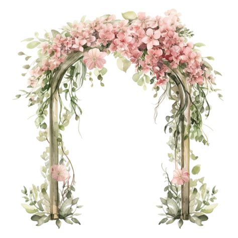 Wedding Arch Illustration, Canh Chua, Wedding Gate, Floral Arch Wedding, Wedding Watercolor, Png Free Download, Wedding Arch Flowers, Wedding Elements, Watercolor Floral Wedding Invitations