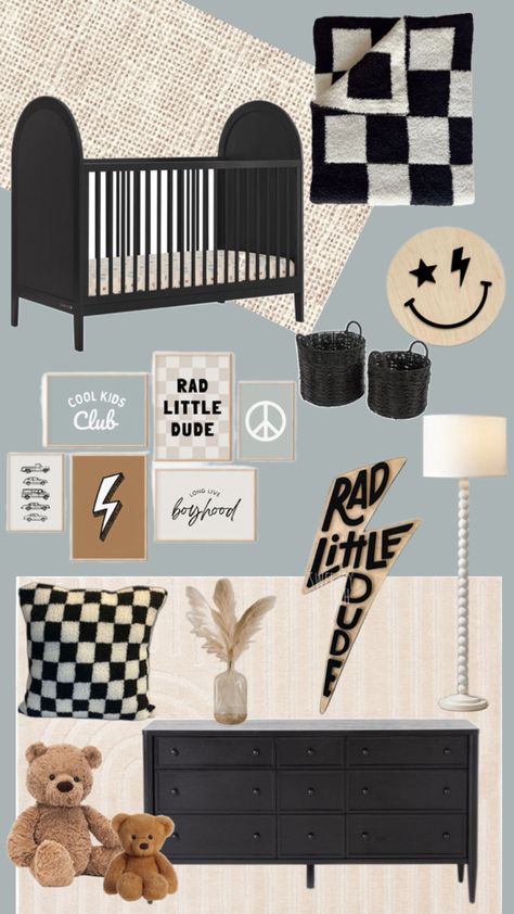 #raddude#cooldude#boynursery#boysroom#pastelblueroom#checkerdecor#checkeredroom#blackandwhitenursery#blackcrib#nurseryideas#boyvibe Black Crib Nursery, Checkered Nursery, Checkered Blanket, Toddler Boy Room Decor, Framed Signs, Toddler Boy Room, Boys Bedroom Makeover, Baby Room Neutral, Baby Room Themes