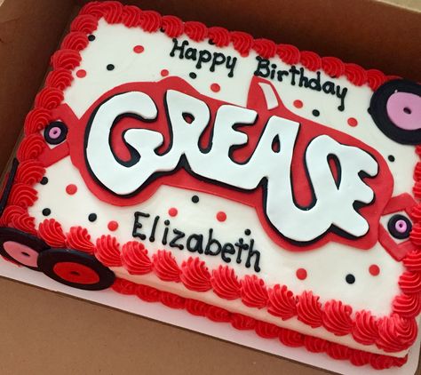 Grease inspired 1/4 sheet cake #greaseistheword #greasedlightning #greasecake Grease Themed Cake, Grease Birthday Cake, Grease Cake, Grease Themed Parties, Grease Theme, Happy Birthday Elizabeth, Grease Party, Birthday 13, Grease Movie