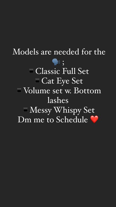 Heyy Y’all 🗣 Models are needed for the following Styles. Choose one you like & Dm Me ❣️ $40 Sitting Fee $15 Deposit Required Yes I Travel for a fee 🚘 Lash Tech Must Haves List, Lash Pricing, What To Ask Your Lash Tech For, What You Need To Start A Lash Business, Lash Models Needed, Lash Essentials, Beginner Lash Tech Policy, Eyelash Models Needed, Natural Looking Eyelash Extensions