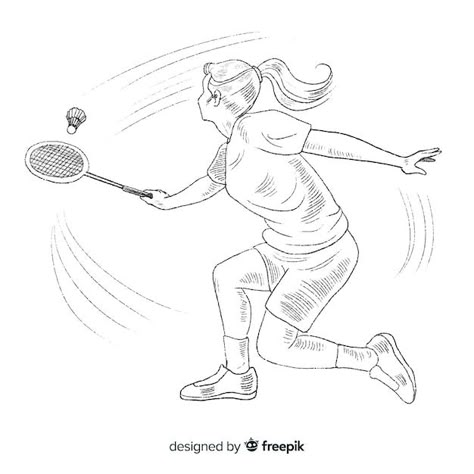 Free vector hand drawn badminton player ... | Free Vector #Freepik #freevector #badminton-player #badminton #badminton-racket #sport Badminton Drawing Sketch, Badminton Drawing, Comic Guide, Badminton Pictures, Badminton Player, Sports Drawings, Human Figure Sketches, Adobe Illustrator Design, Dancing Drawings