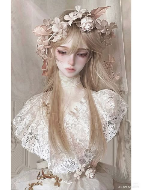 Blonde Bjd Doll, Bjd Dolls Aesthetic, Doll Poses Reference, Doll Aesthetic, Fantasy Art Dolls, Halloween Hair, Anime Hair, Hair Reference, Bjd Doll