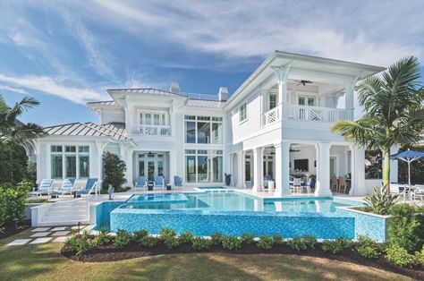 Stylish-Living-West-Indies-to-Fort-Myers Coastal Homes Exteriors Florida, West Indies House Plans, Beach House Mansion, Coastal Homes Exteriors, Heart Wants What It Wants, Calm Space, Luxury Coastal, House Planning, Homes Exterior