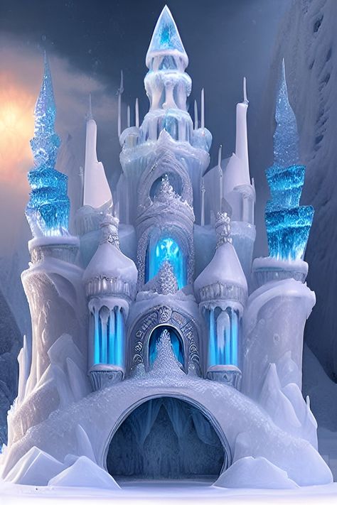 Ice Castle Concept Art, Frozen Kingdom, Ice House, Ice Castle, Elsa Castle, Disney Princess Challenge, Princess Dog Bed, Gothic Victorian House, Snow Castle