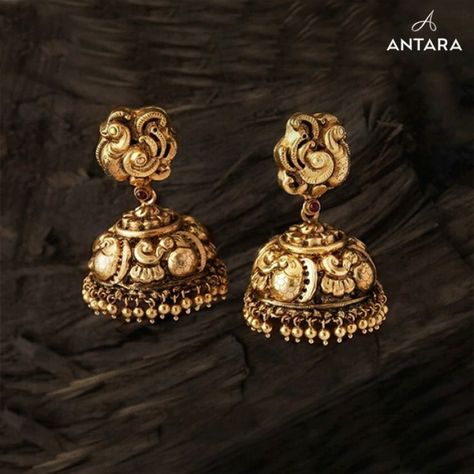 Photo #24 from Antara Jewellery "Portfolio" album Antique Jumka Gold, Jewellery Portfolio, Temple Jewellery Jhumkas, Gold Temple Jewellery, Gold Jhumka Earrings, Gold Jewelry Outfits, Gold Earrings Models, Antique Jewellery Designs, Gold Necklace Indian Bridal Jewelry