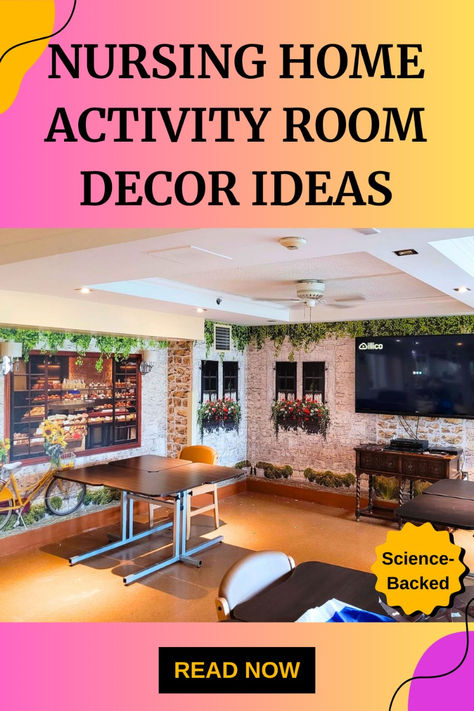 Get inspired with 16 nursing home wall murals, including some for your nursing home activity room!  Click to read about the science-backed decor ideas that not only help residents stay peaceful and happy, but also reduces workload for your staff.  Read our blog post now! Activity Room Decoration Ideas For Seniors, Activities Room For Seniors, Biophilic Wallpaper, Nursing Home Decorating Ideas, Lobby Wallpaper, Wallpaper Peaceful, Home Murals, Bathroom Wall Mural, Diy Nursing