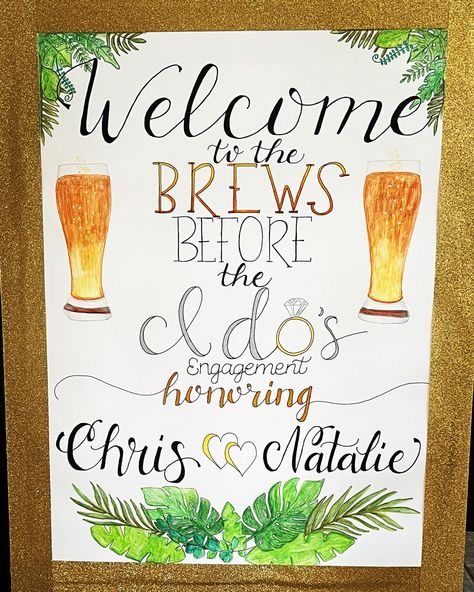 I created this 36x24 posterboard sign to display at the entryway for guests to see at my daughter’s engagement party🤗 check out my Lettering projects on Instagram #lettering_bysah Tinder Themed Engagement Party, Country Style Engagement Party, Cowboy Theme Engagement Party, Country Themed Engagement Party, Brewery Engagement Party Decorations, Engagement Party Country Theme, Fun Engagement Party Themes, Engagement Party Themes Ideas, Engagement Party Ideas Themes