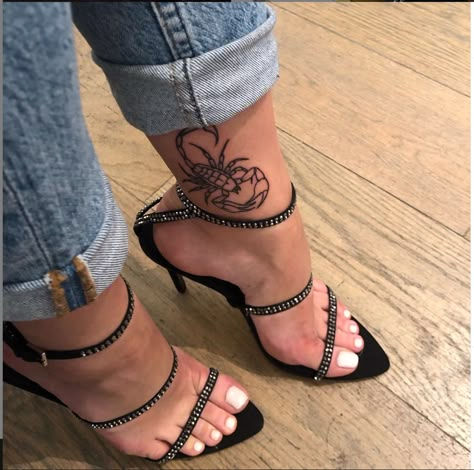 Back Of Ankle Tattoo, Scorpion Tattoos, Cute Foot Tattoos, Arm Sleeve Tattoos For Women, Scorpio Tattoo, Anklet Tattoos, Foot Tattoos For Women, Scorpion Tattoo, Hip Tattoos Women