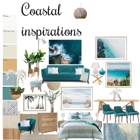 Coastal inspirations Wicker Ceiling Light, Sea Interior Design, Coastal Luxe Interiors, Wicker Ceiling, Style Sourcebook, Antique White Usa, Soft Chamois, Teal Sofa, Home Aesthetics