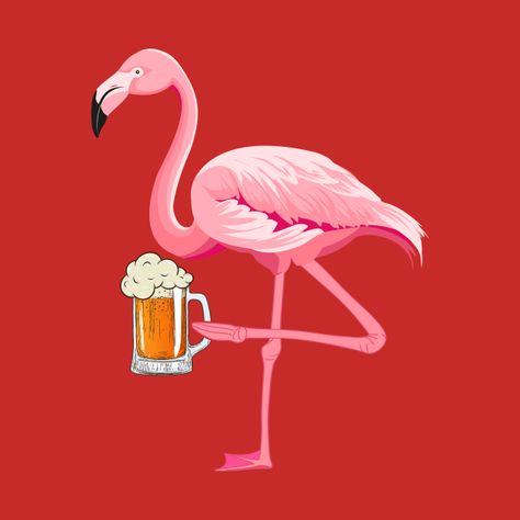 Flamingo Artwork, Drinking Design, Red Flamingo, Fancy Flamingo, Beer Drinking, Bird Cards, Rockabilly Fashion, Drinking Beer, Wine Drinks