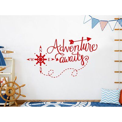 Harriet Bee Adventure Awaits Nautical Compass Nursery Wall Decal Color: Purple Red Initial Wall Decor, Twin Nursery, Playroom Rules, Wooden Wall Letters, Personalized Growth Chart, Initial Wall, Vinyl Plastic, Map Canvas Art, Nautical Compass