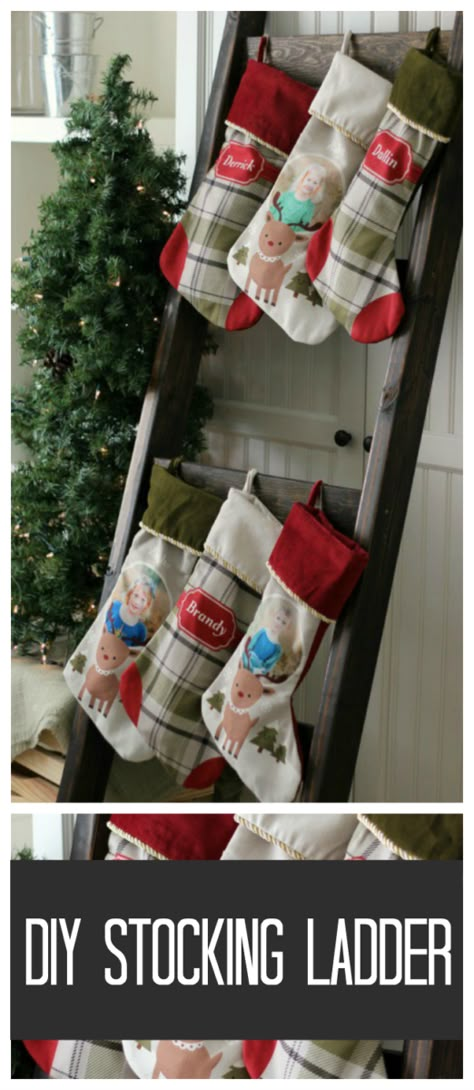 Stocking Ladder, Display Quilts, Diy Stocking, Quilt Ladder, Hanging Christmas Stockings, Diy Stockings, Christmas Is Over, Christmas Stocking Holders, Blanket Ladder