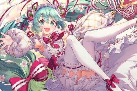 Strawberry Miku, Miku Hatsune Vocaloid, Miku Vocaloid, Doodle Pages, Miku Hatsune, Art Studies, Anime Figures, Girl Drawing, Pretty Art