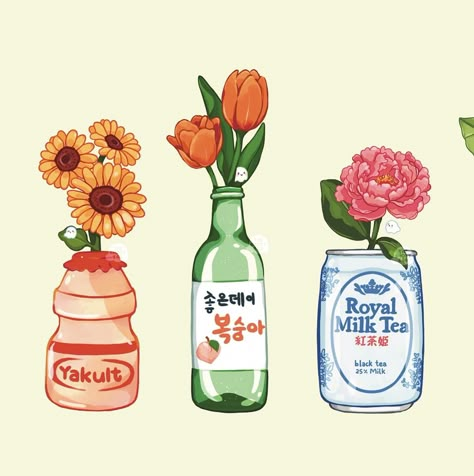 Soju Drawing, Soju Bottle Tattoo, Stickers Illustration Ideas, Month Illustration, Aapi Art, Print Outs, Sticker Illustration, Kitchen Wall Prints, Bottle Tattoo