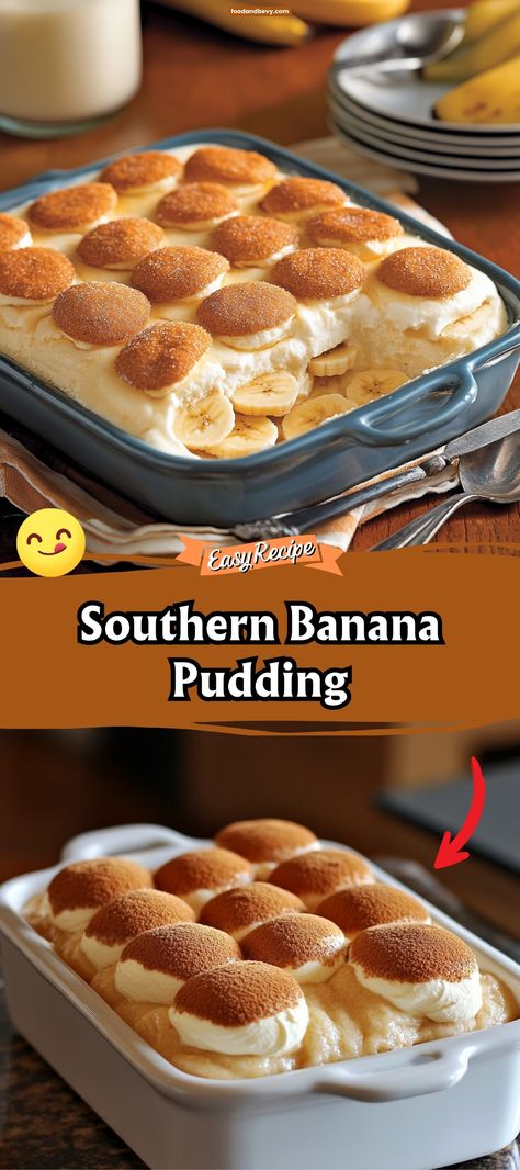 Indulge in the creamy, comforting classic of Southern Banana Pudding. This dessert layers velvety vanilla custard, ripe bananas, and fluffy whipped cream between crumbly vanilla wafers. It’s a timeless treat that’s perfect for any family gathering or potluck. #BananaPudding #SouthernDesserts #ComfortFood Southern Banana Cream Pie, Recipes For Banana Pudding, Layered Banana Pudding Dessert Recipes, Banana Pudding Vanilla Wafer Dessert, Old Fashioned Banana Pudding Recipe, Banana Pudding Variations, Easy Banana Pudding Recipe Simple, Vanilla Pudding Desserts Easy, Banana Pudding Cinnamon Rolls