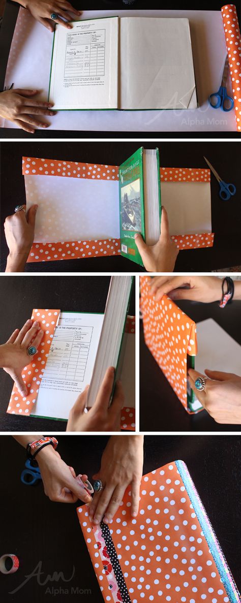 Washi Tape and Wrapping Paper Book Covers DIY (how-to) by Brenda Ponnay for Alphamom.com Book Covers Diy, Paper Book Covers, Wrapping Inspiration, School Book Covers, Fabric Book Covers, Book Cover Diy, Washi Tape Crafts, Washi Tape Diy, Gift Wrapping Inspiration