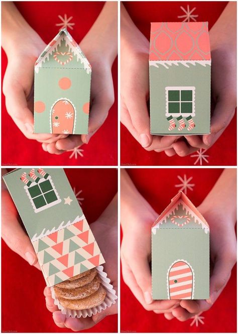 Christmas Christmas Gift Box Template, Gift Box Template Free, Treat Box Template, Diy Gift Box Template, House Gift Box, Christmas Cookie Box, Christmas Treats Boxes, Gingerbread Gifts, Box Templates